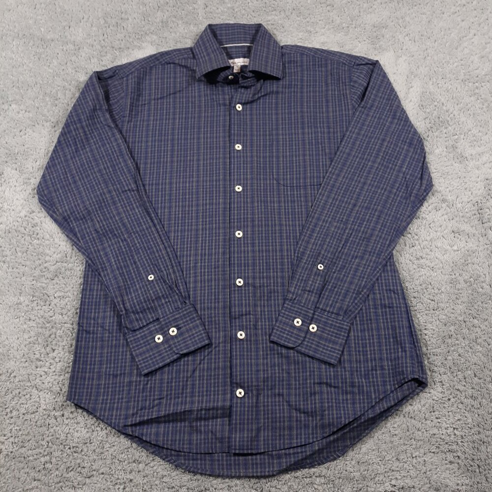 Peter Millar Shirt Long‎ Sleeve Button Up Mens Size Medium Blue Plaid Cotton